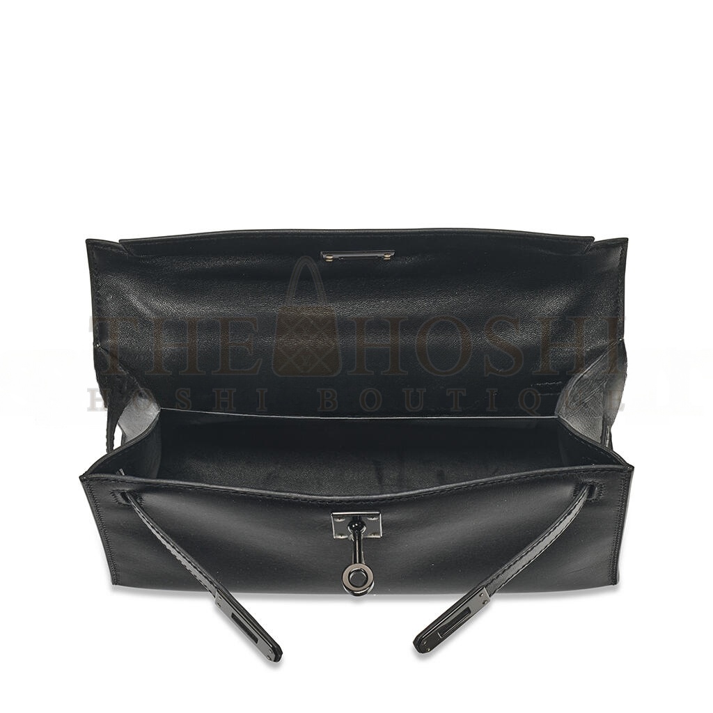 H**me5 BLACK BOX LEATHER SO BLACK KELLY POCHETTE WITH PVD HARDWARE (22*14*7cm) Master Quality